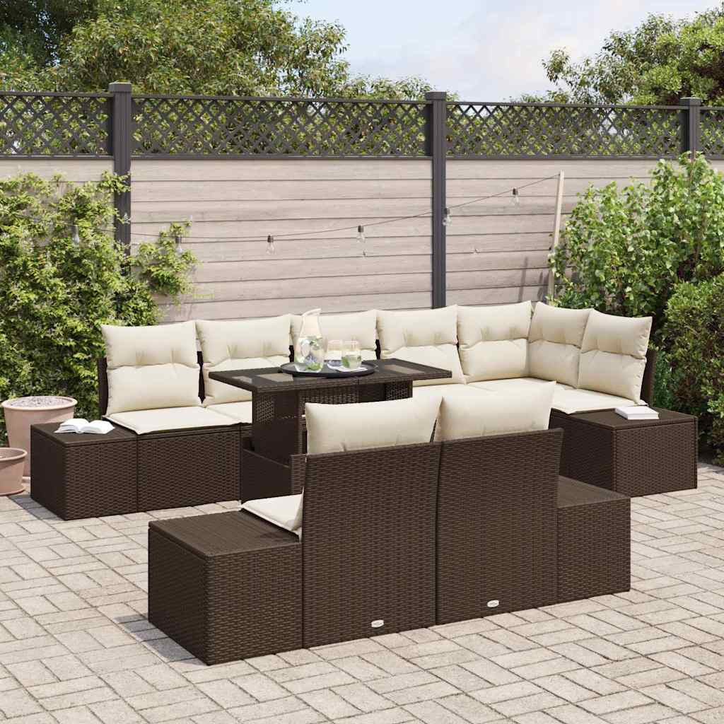 Tuin Sofa Set 9 st Bruin en Crème poly rattan