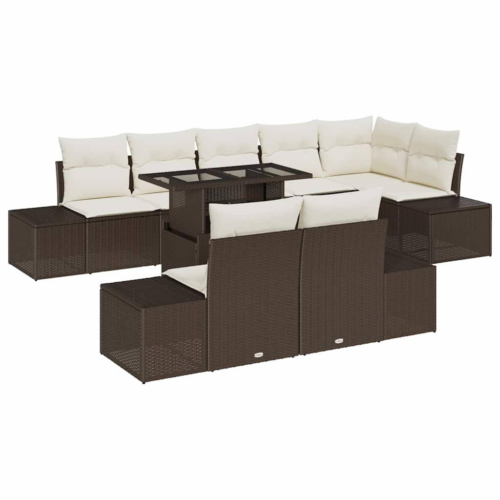 Tuin Sofa Set 9 st Bruin en Crème poly rattan