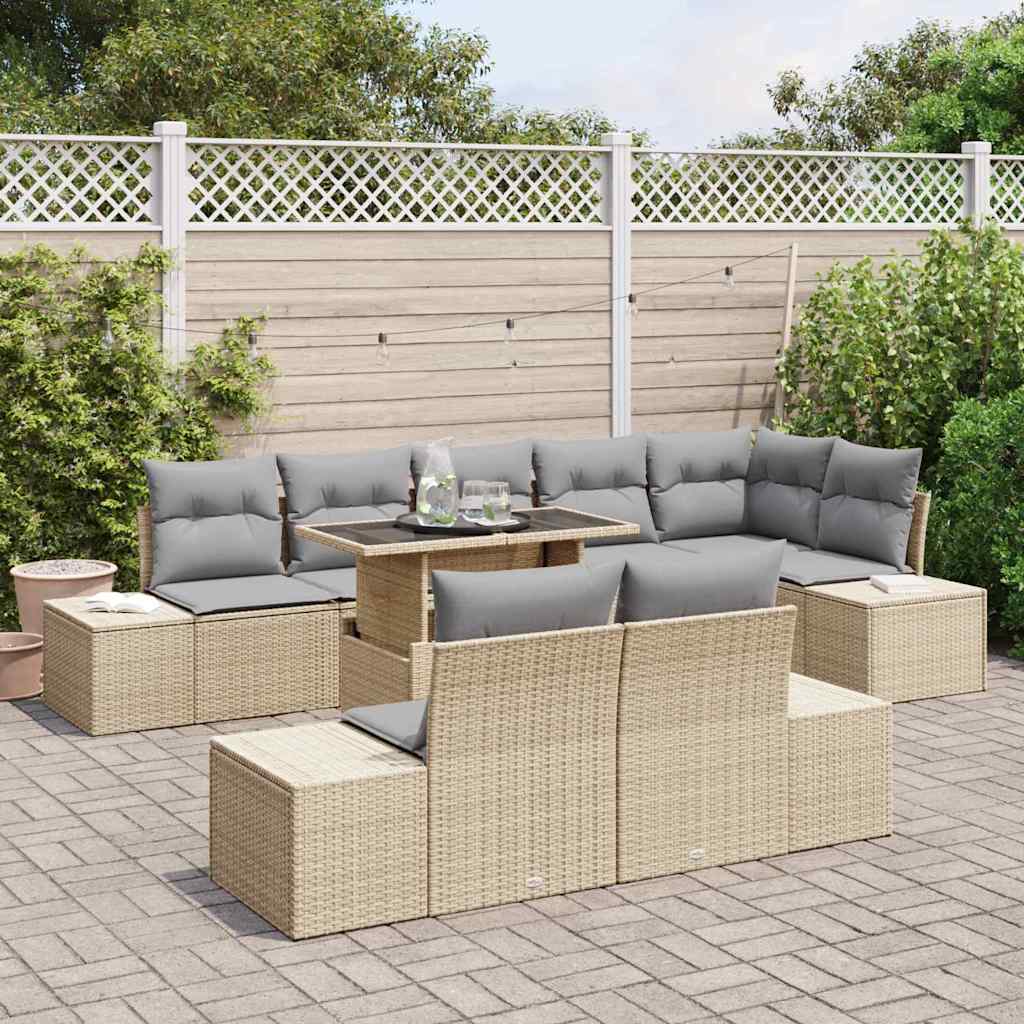 Tuin Sofa Set 9 st Beige en Licht Grijs poly rattan