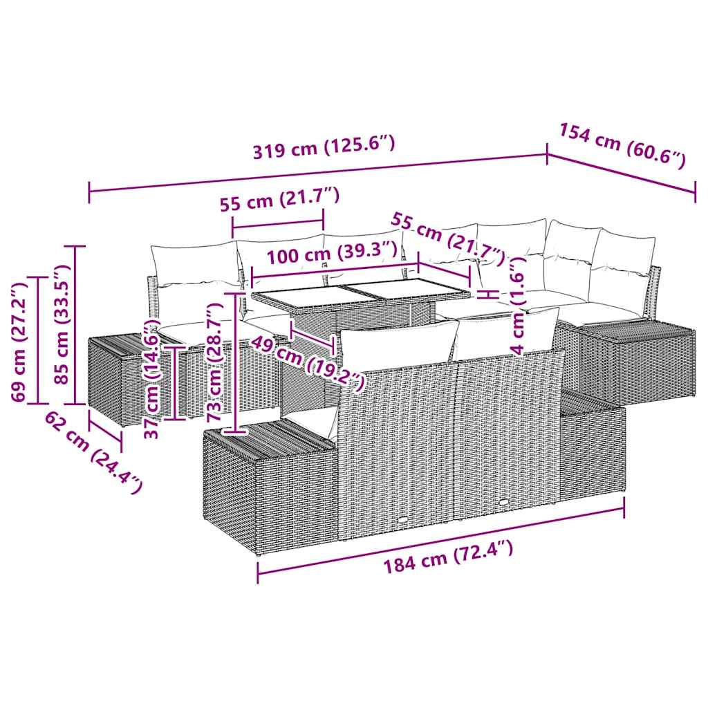 Tuin Sofa Set 9 st Beige en Licht Grijs poly rattan