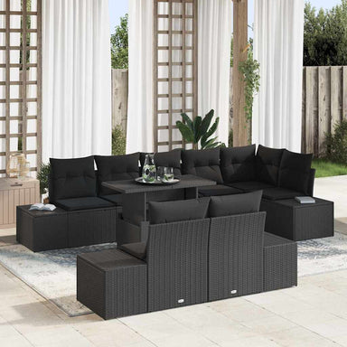 Tuin Sofa Set 9 st Zwart poly rattan