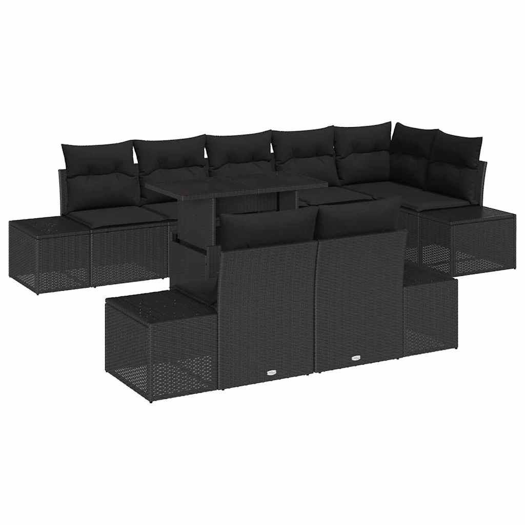 Tuin Sofa Set 9 st Zwart poly rattan