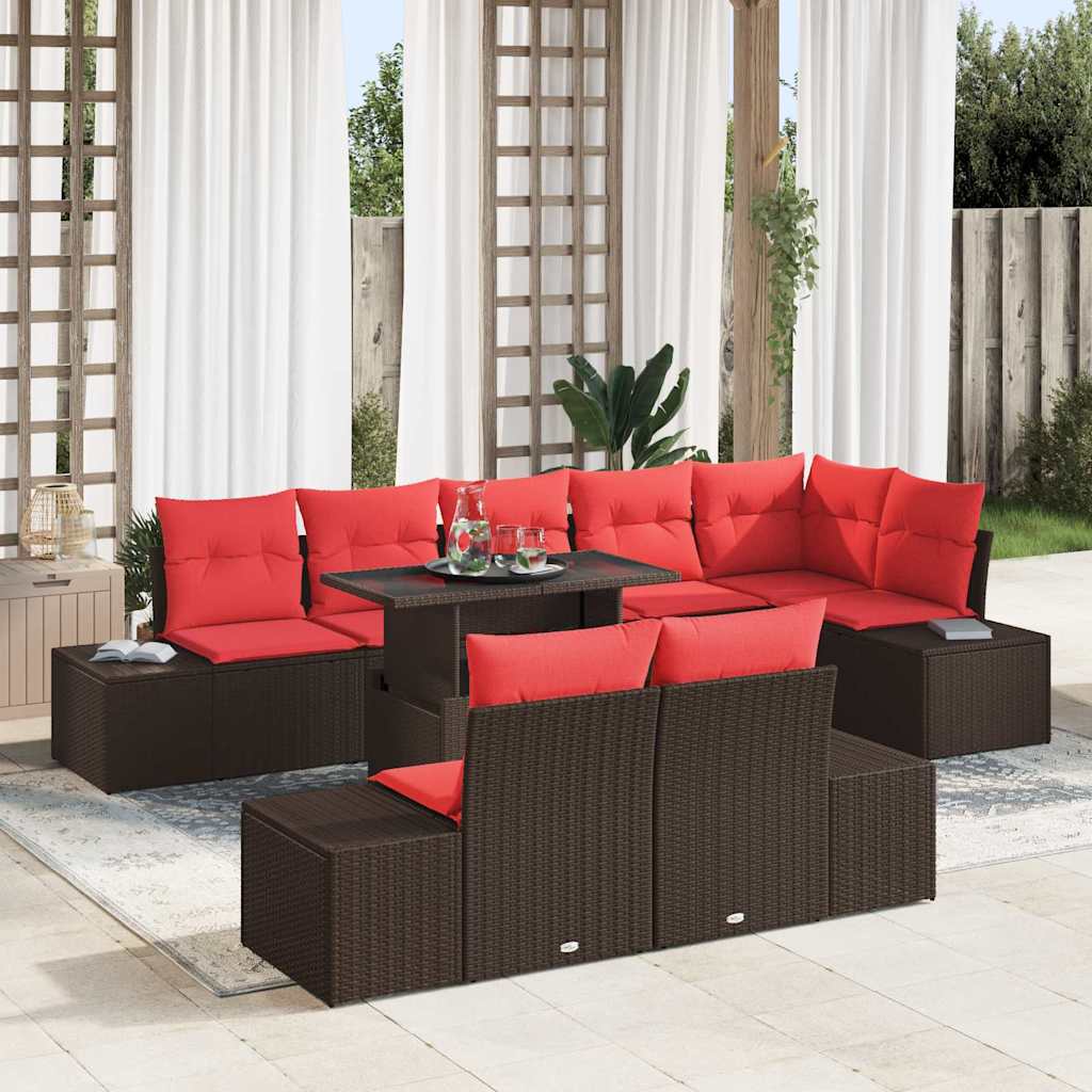Tuin Sofa Set 9 st 8-Aantal zitplaatsen Bruin en Rood