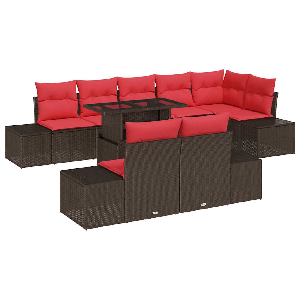 Tuin Sofa Set 9 st 8-Aantal zitplaatsen Bruin en Rood