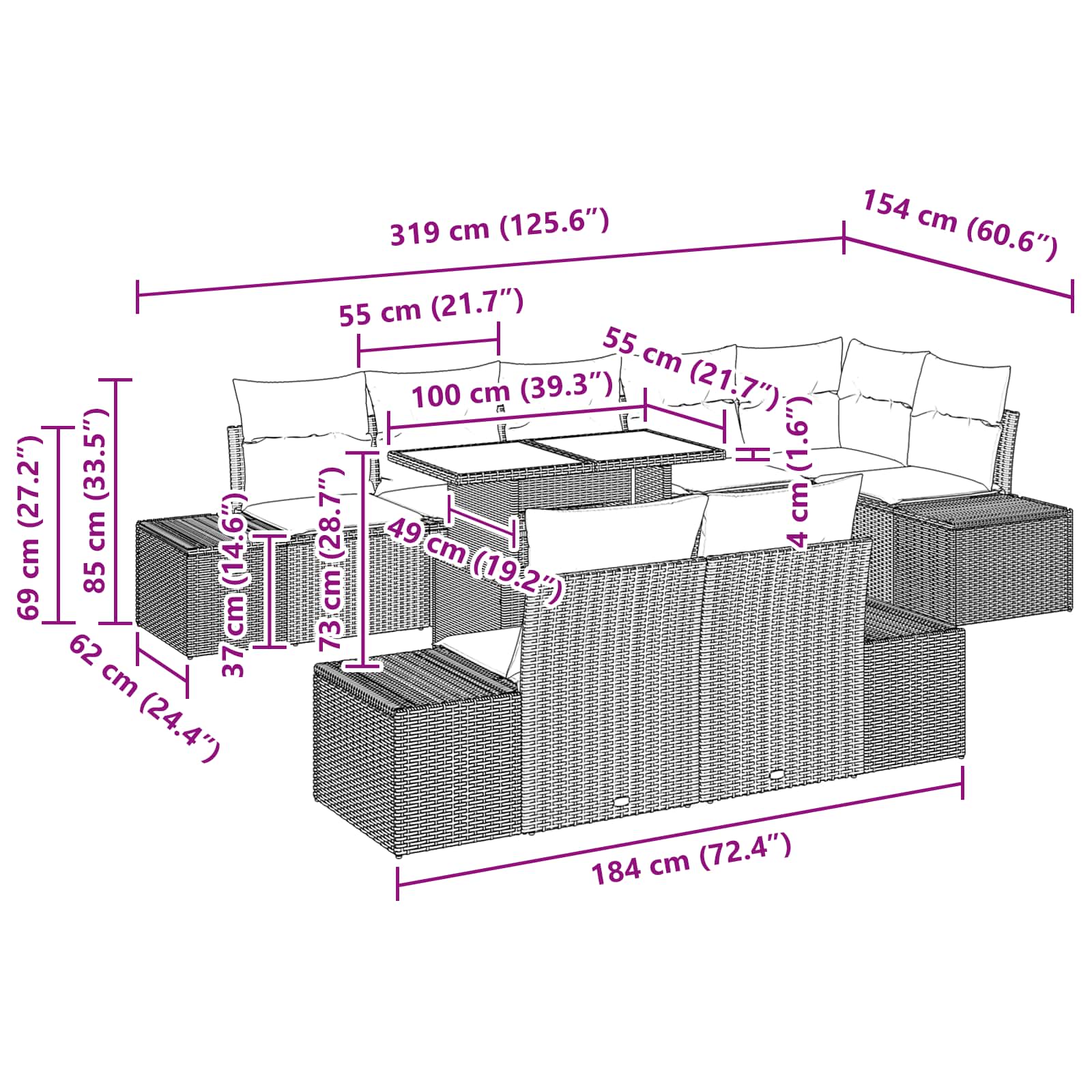 Tuin Sofa Set 9 st 8-Aantal zitplaatsen Bruin en Rood