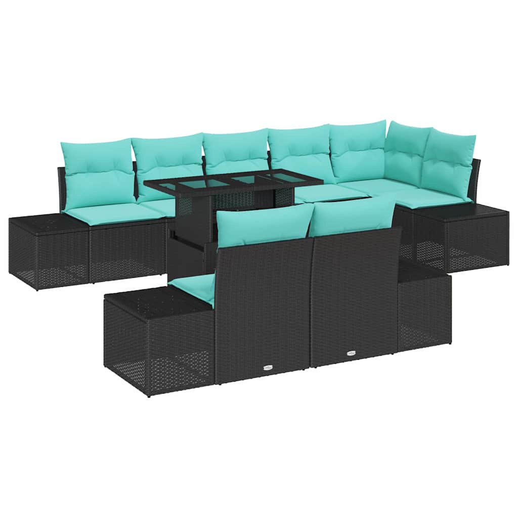 Tuin Sofa Set 9 st 8-Aantal zitplaatsen Zwart en Blauw