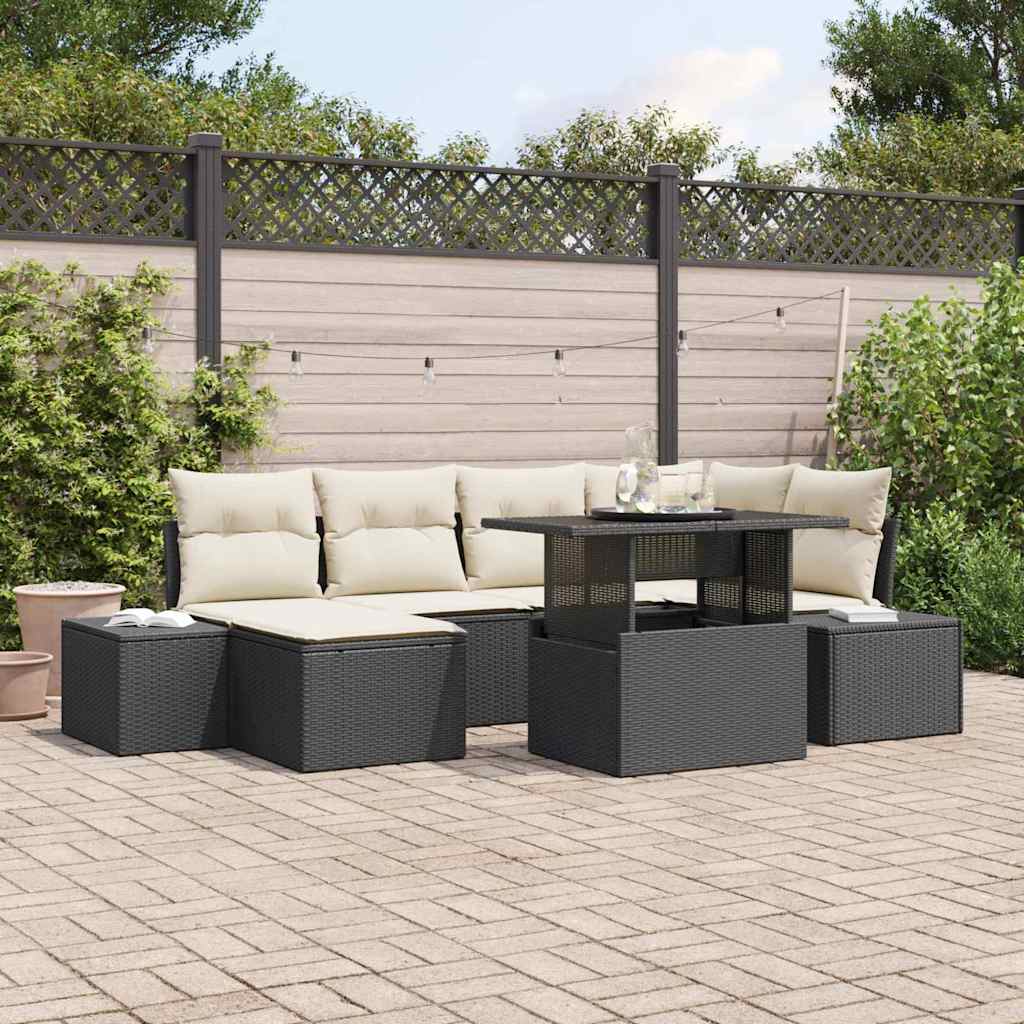Tuin Sofa Set met kussen 7 pcs Zwart en crème