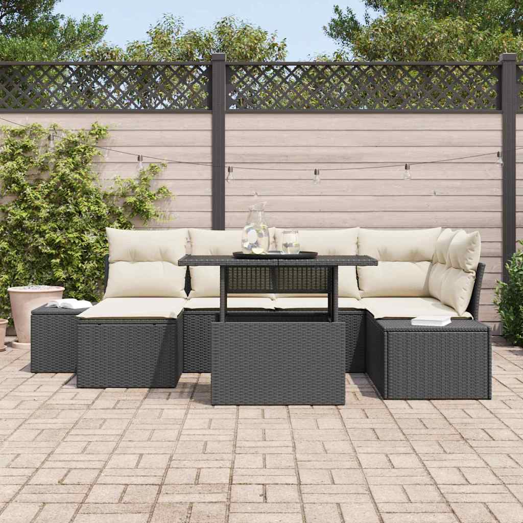 Tuin Sofa Set met kussen 7 pcs Zwart en crème