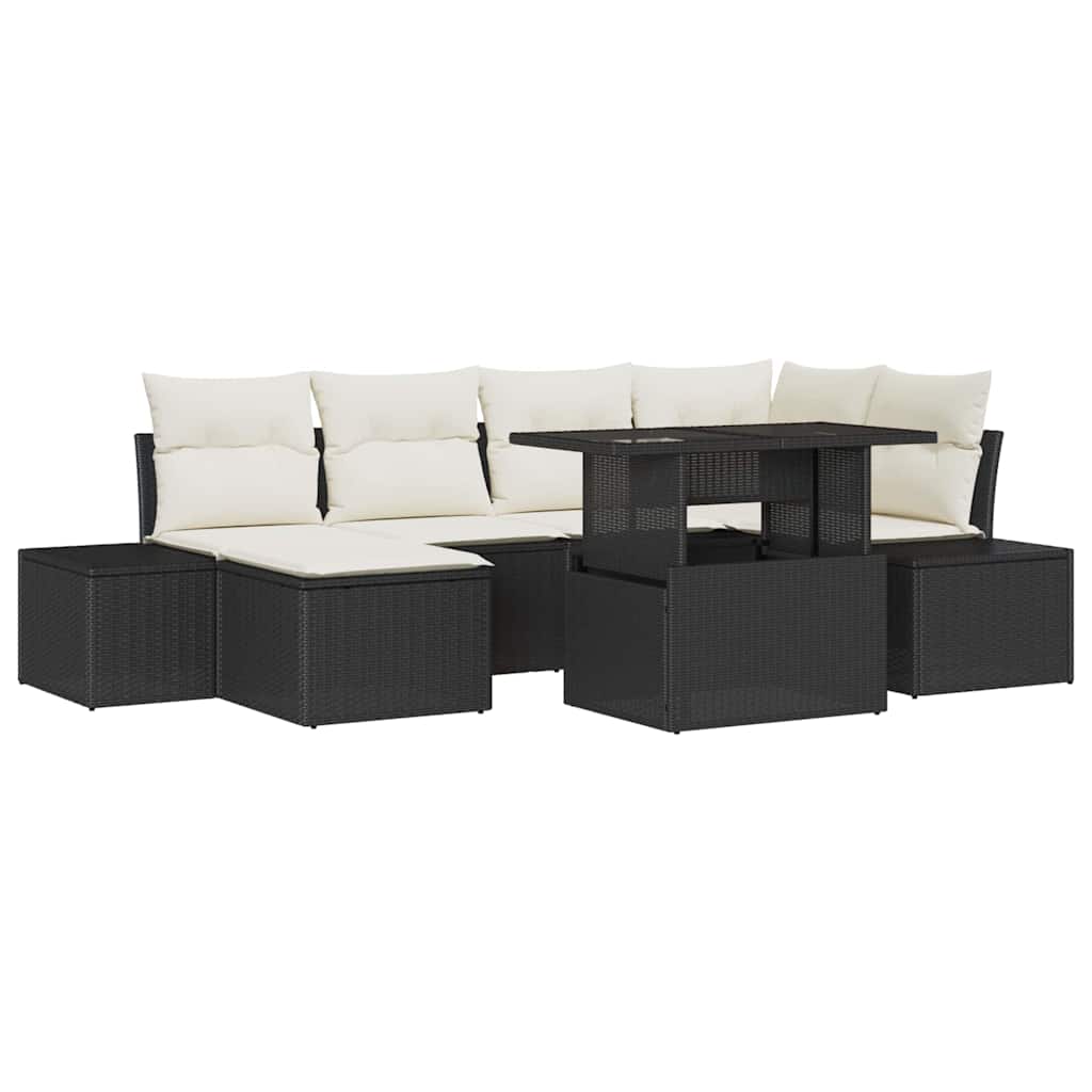 Tuin Sofa Set met kussen 7 pcs Zwart en crème