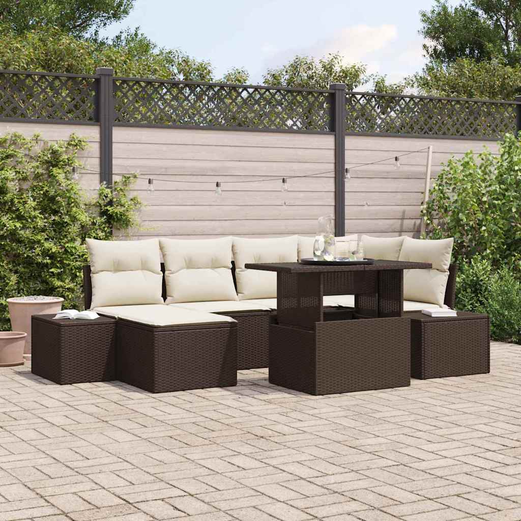 Tuin Sofa Set 7 st Bruin en Crème poly rattan