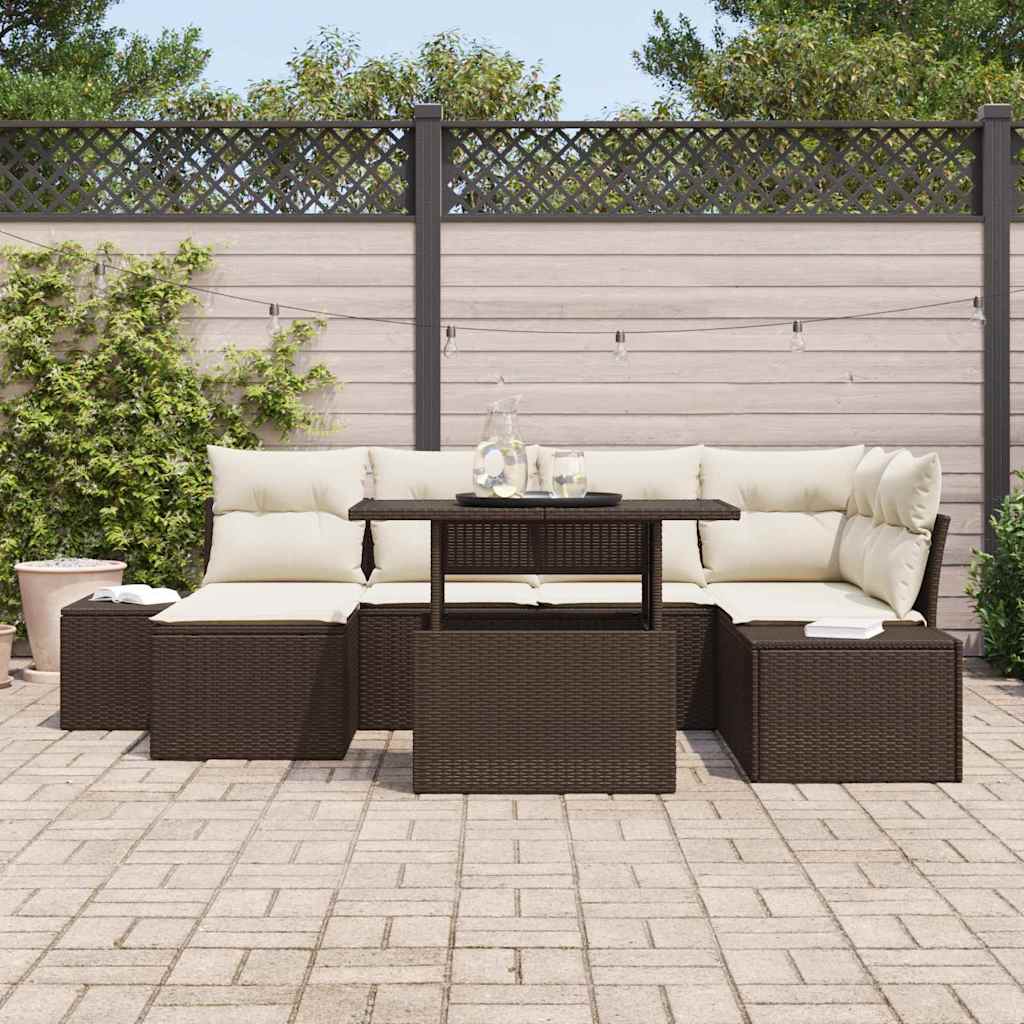 Tuin Sofa Set 7 st Bruin en Crème poly rattan