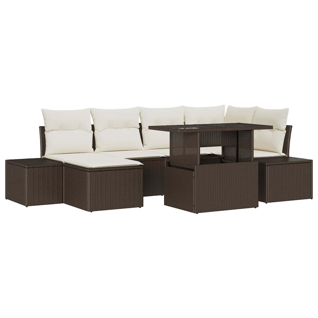 Tuin Sofa Set 7 st Bruin en Crème poly rattan