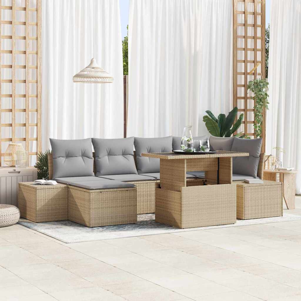 Tuin Sofa Set 7 st Beige en Licht Grijs poly rattan