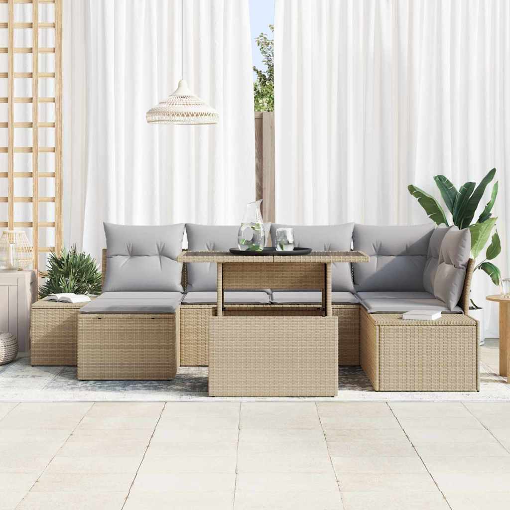 Tuin Sofa Set 7 st Beige en Licht Grijs poly rattan