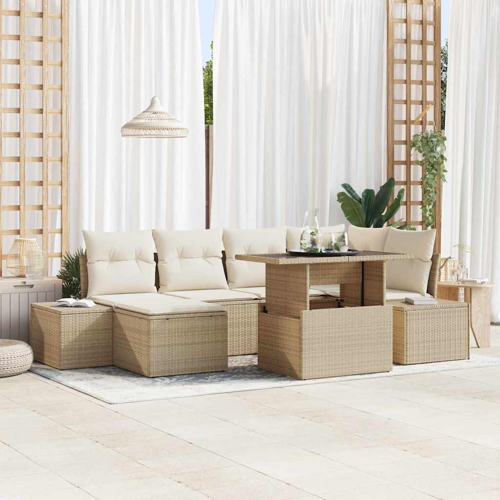 Tuin Sofa Set 7 st Beige en Crème poly rattan