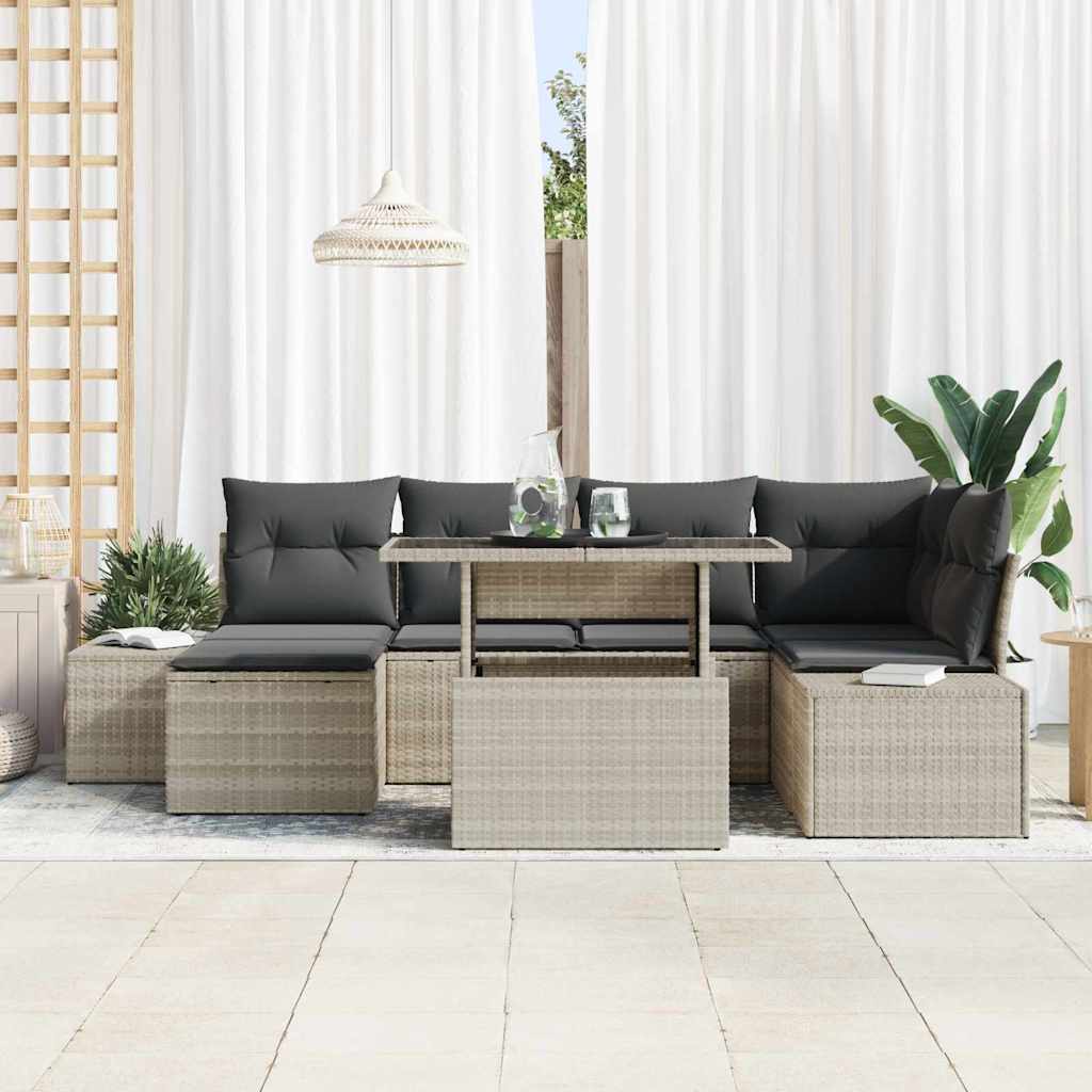 Tuin Sofa Set 7 st Lichtgrijs poly rattan