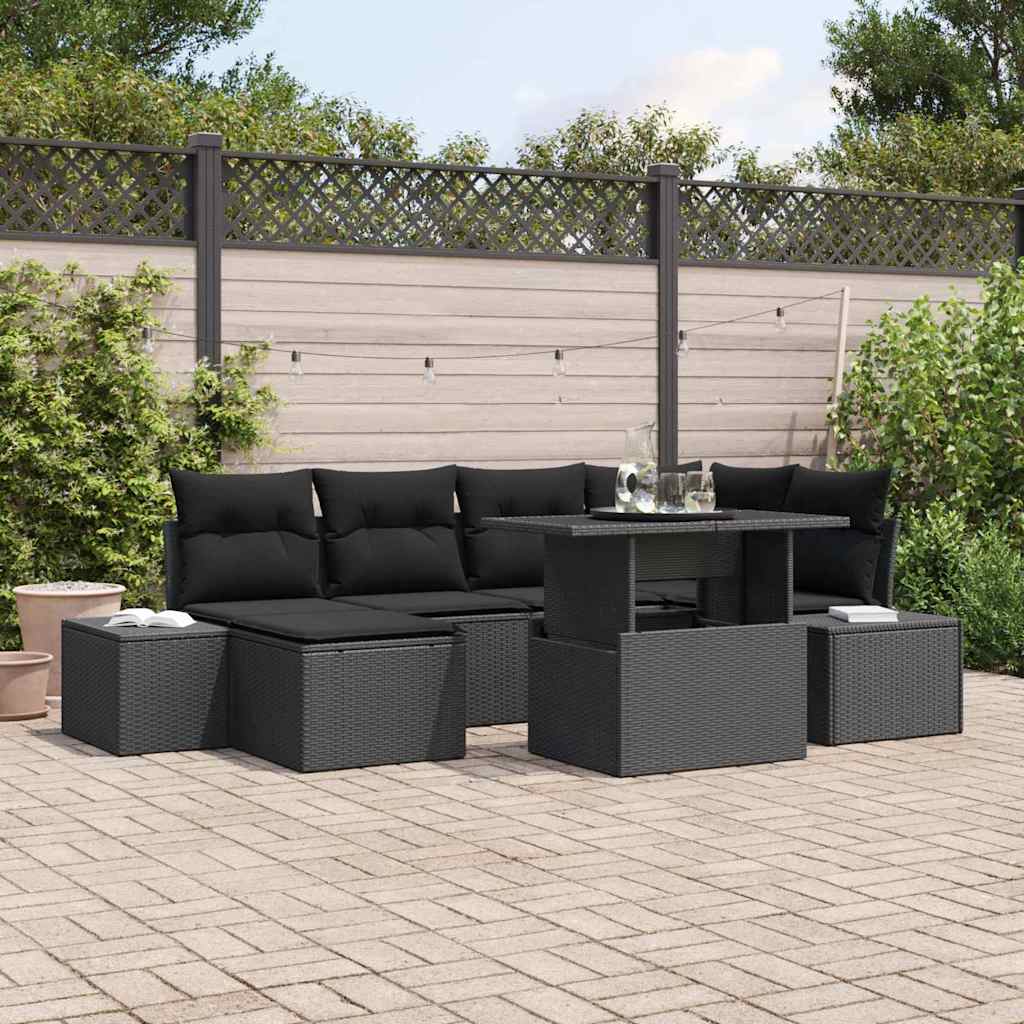 Tuin Sofa Set 7 st Zwart poly rattan