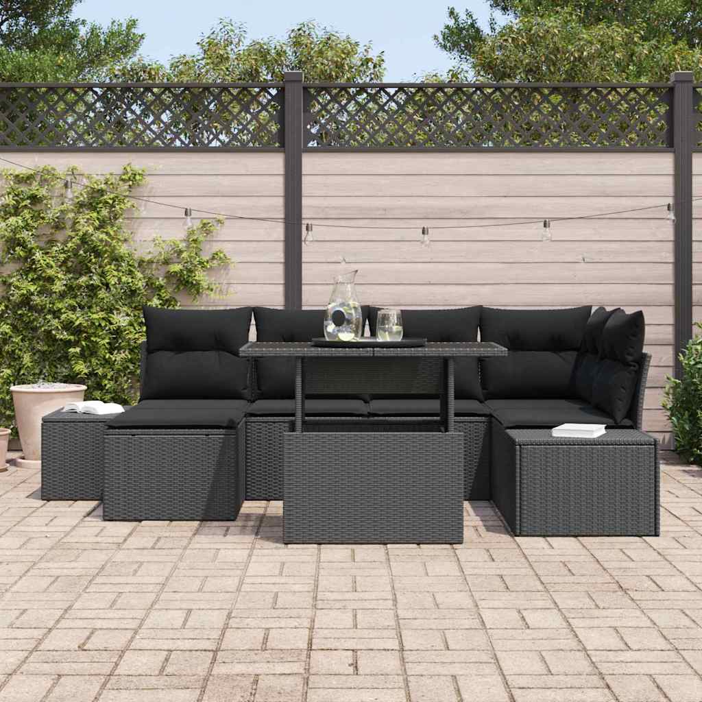 Tuin Sofa Set 7 st Zwart poly rattan