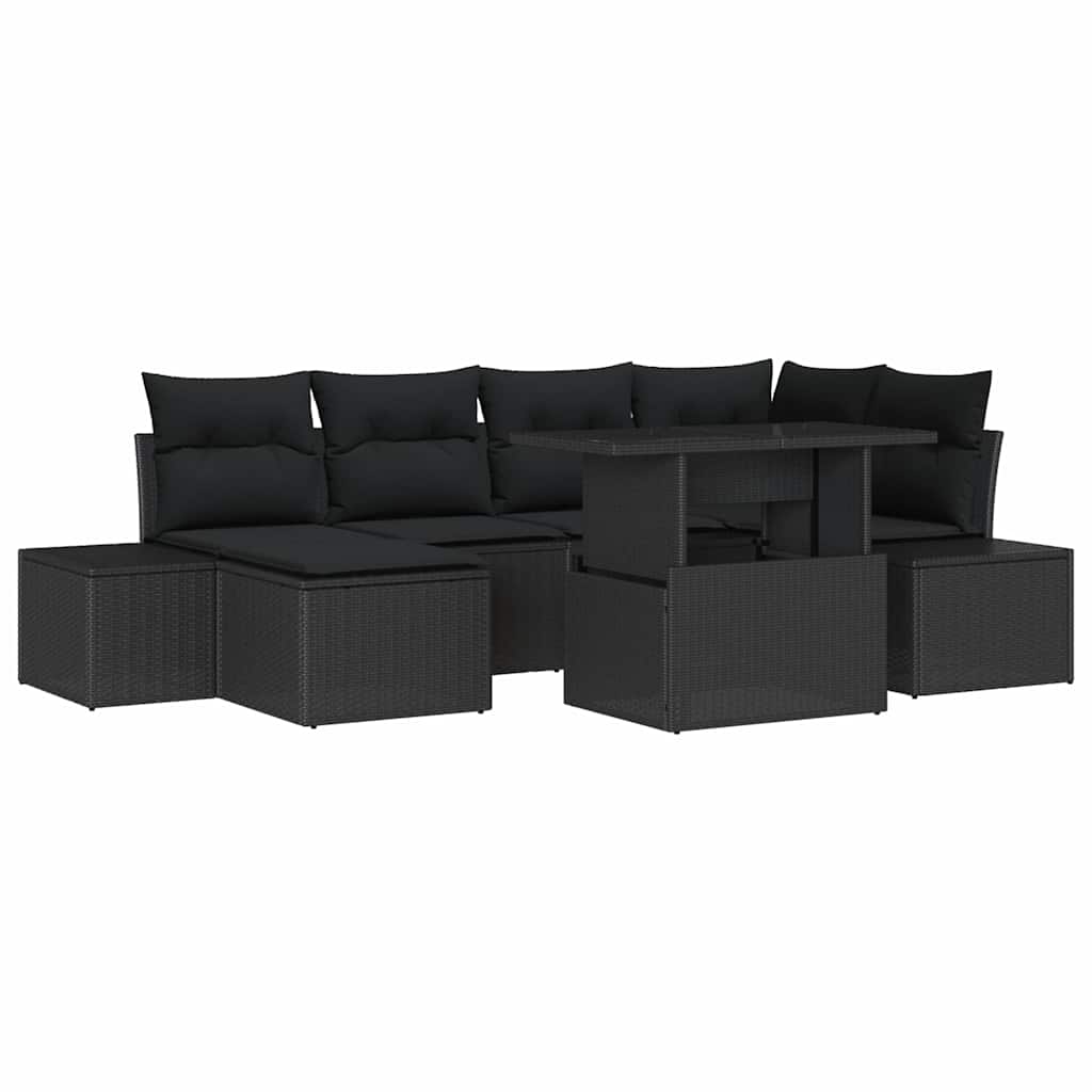 Tuin Sofa Set 7 st Zwart poly rattan