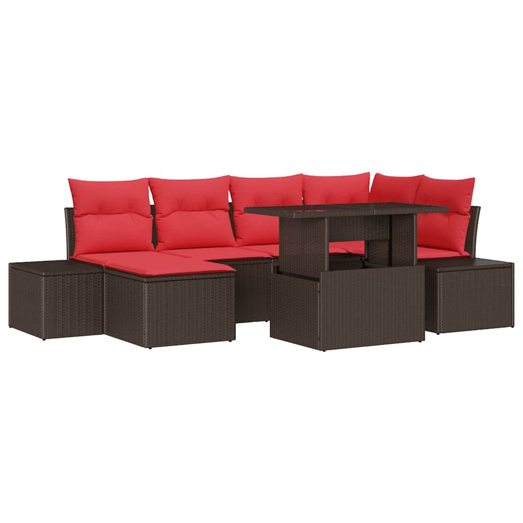 Tuin Sofa Set 7 st Bruin en Rood poly rattan