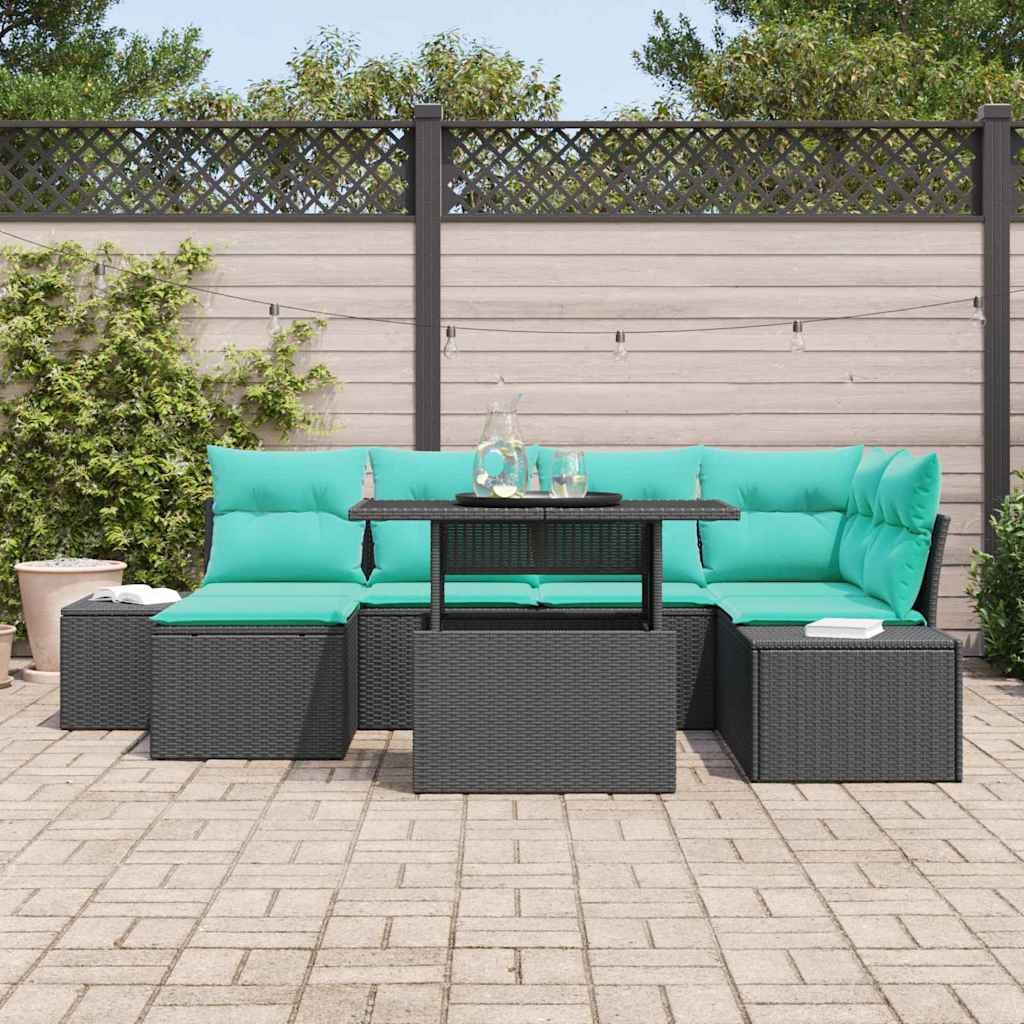 Tuin Sofa Set 7 st Zwart en Blauw poly rattan