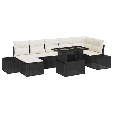 Tuin Sofa Set 8 st Zwart en Crème poly rattan