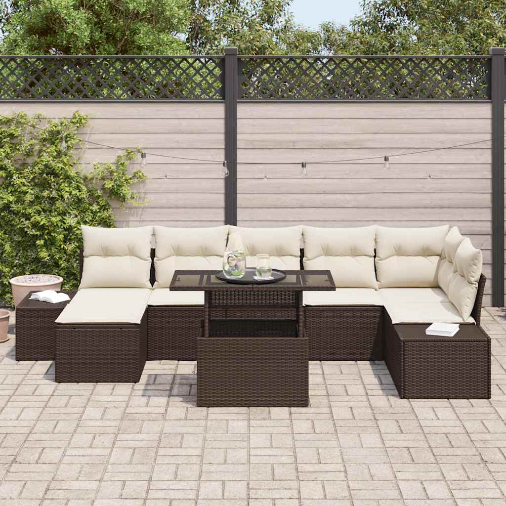 Tuin Sofa Set 8 st Bruin en Crème poly rattan