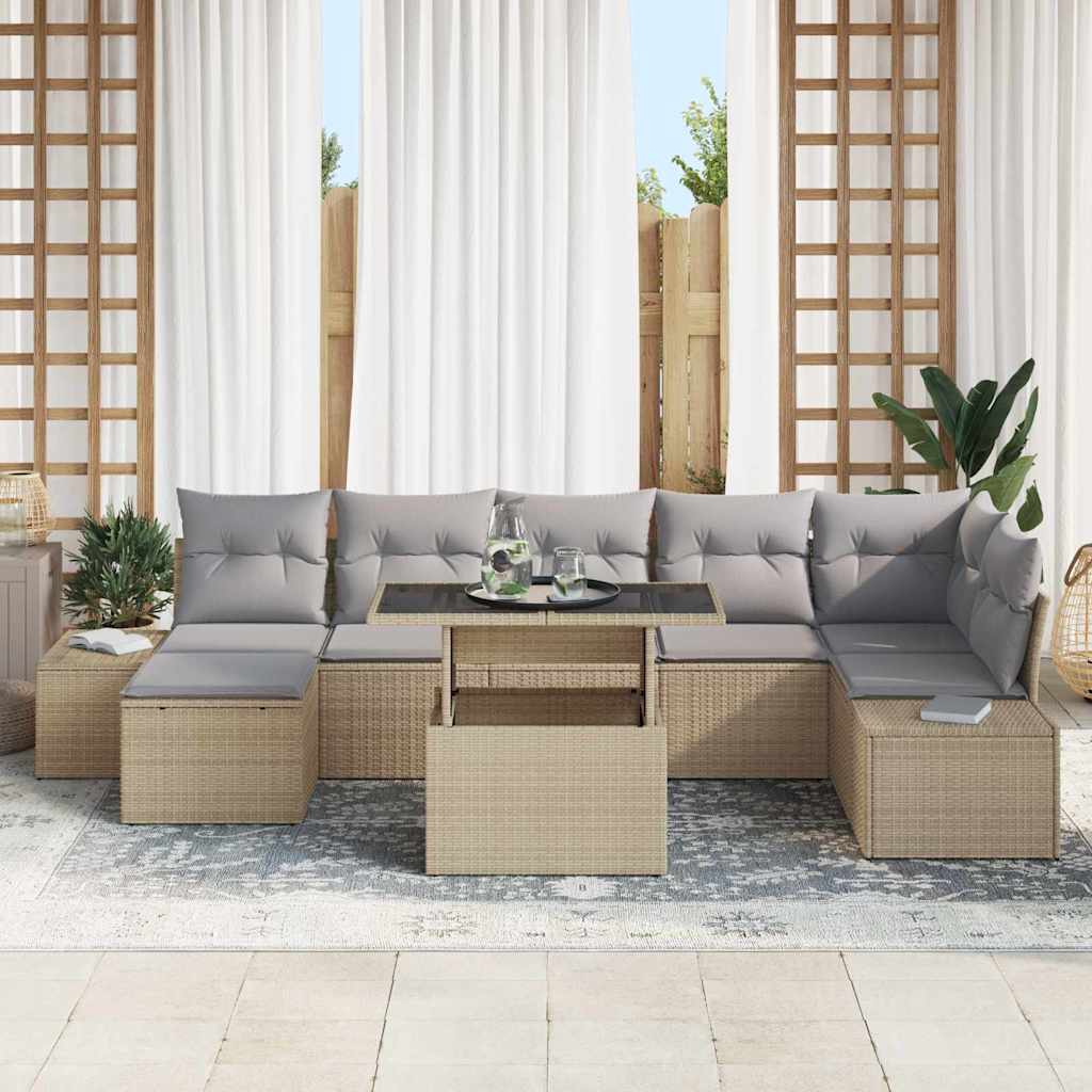 Tuin Sofa Set 8 st Beige en Licht Grijs poly rattan