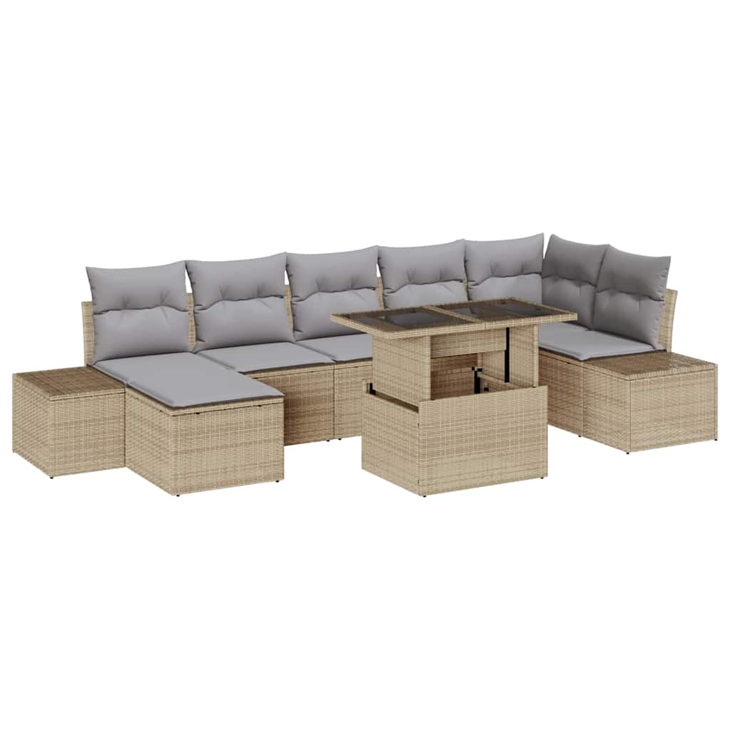 Tuin Sofa Set 8 st Beige en Licht Grijs poly rattan