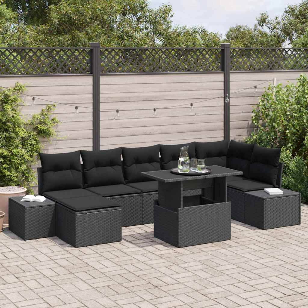 Tuin Sofa Set 8 st Zwart poly rattan
