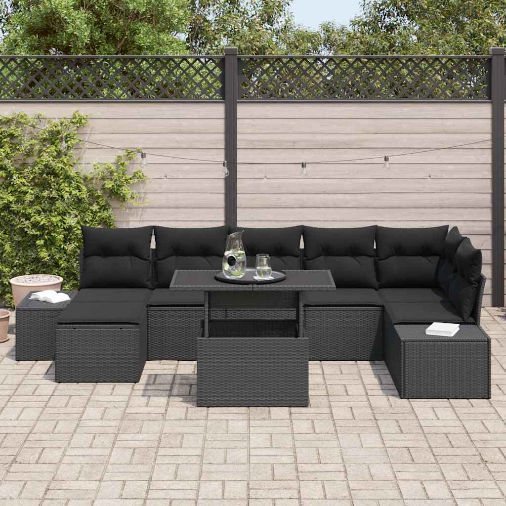 Tuin Sofa Set 8 st Zwart poly rattan