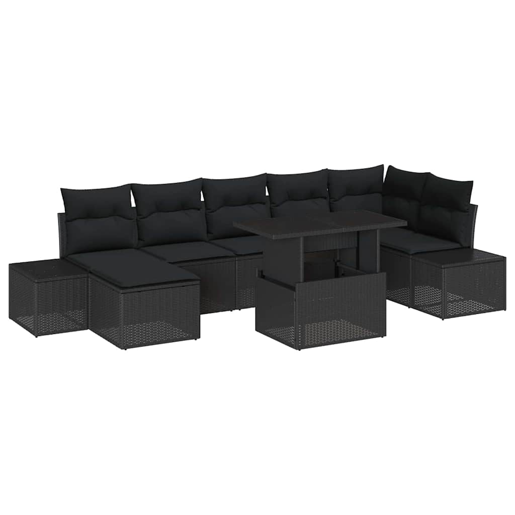 Tuin Sofa Set 8 st Zwart poly rattan
