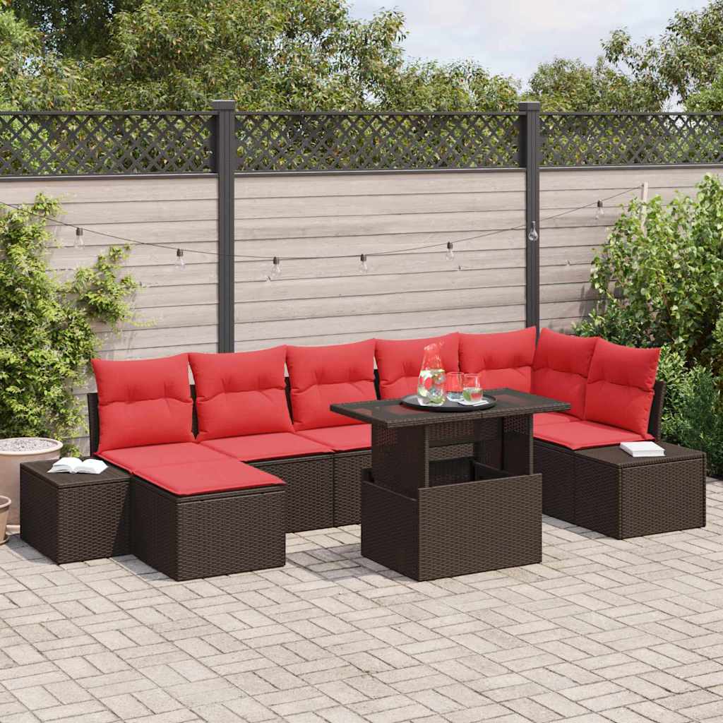 Tuin Sofa Set 8 st Bruin en Rood poly rattan