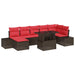 Tuin Sofa Set 8 st Bruin en Rood poly rattan
