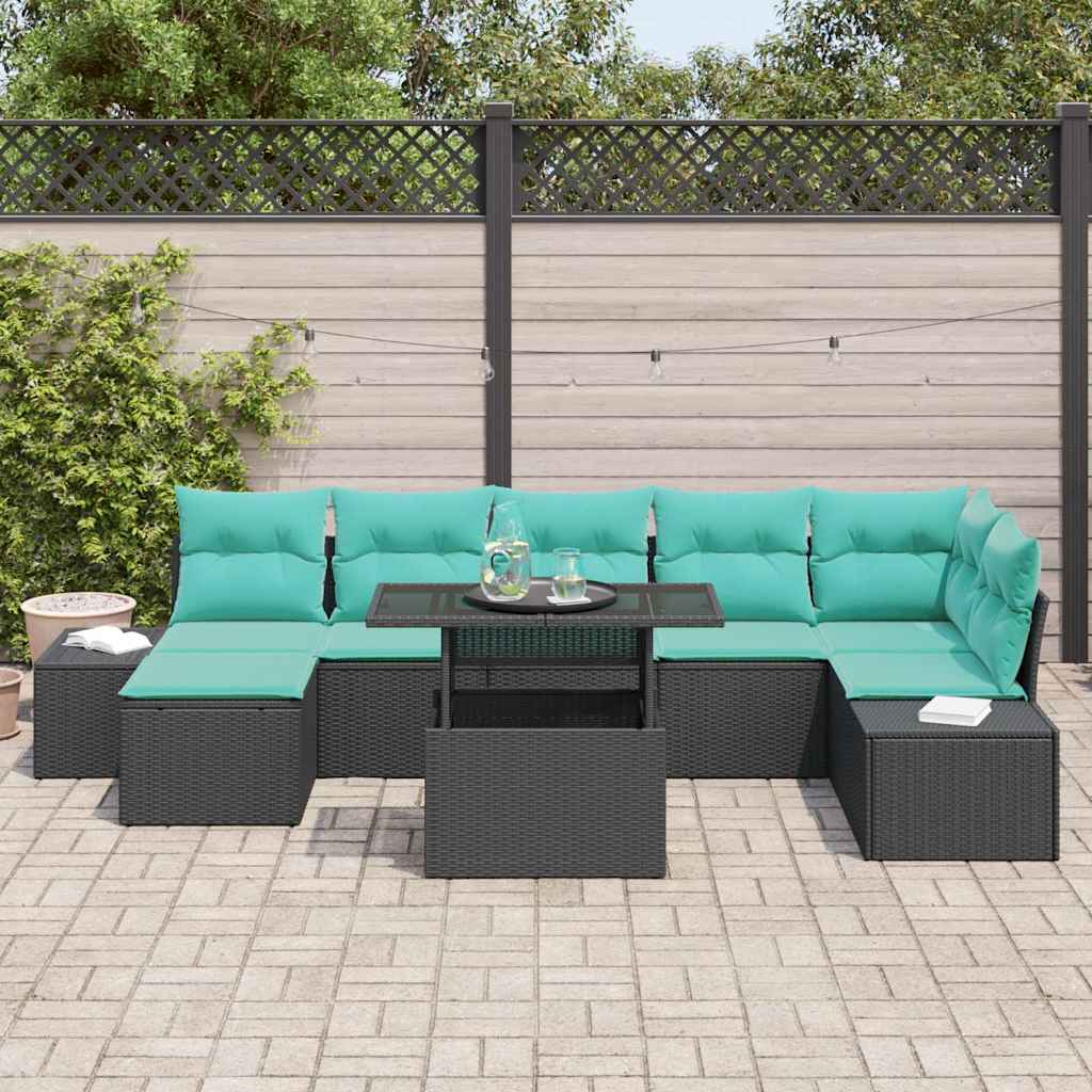 Tuin Sofa Set 8 st Zwart en Blauw poly rattan