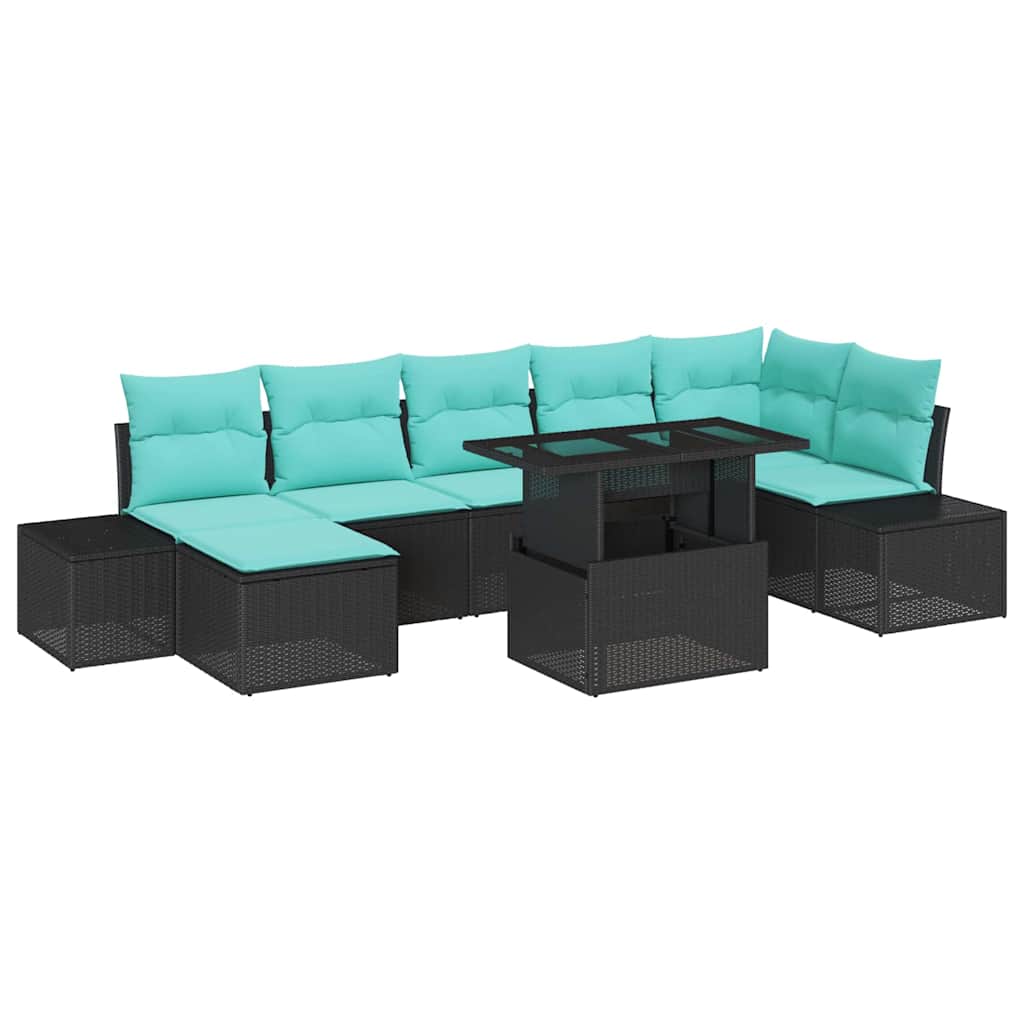 Tuin Sofa Set 8 st Zwart en Blauw poly rattan