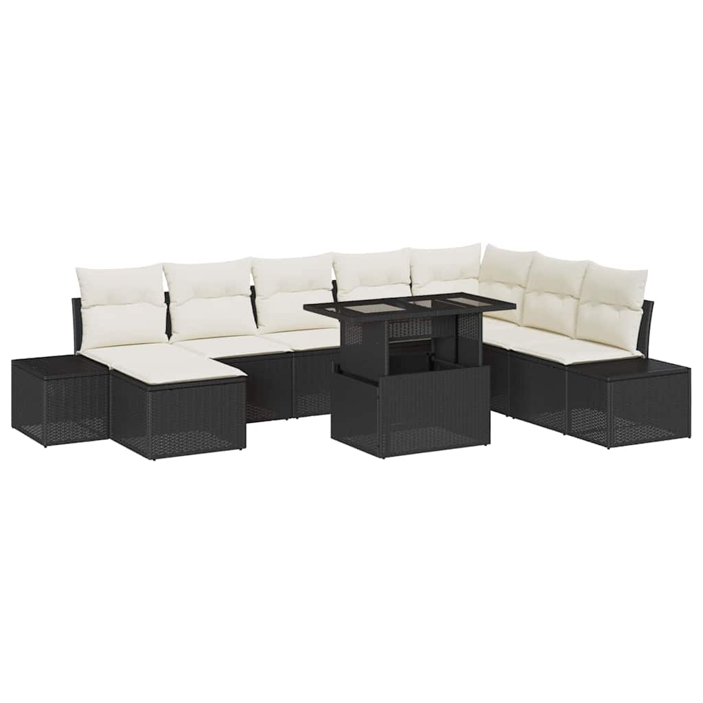 Tuin Sofa Set met kussen 9 pcs Zwart en Crème poly rattan