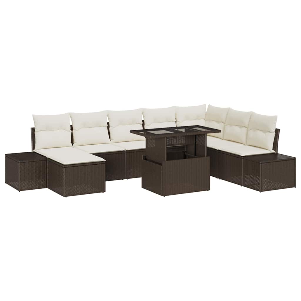 Tuin Sofa Set 9 st Bruin en Crème poly rattan