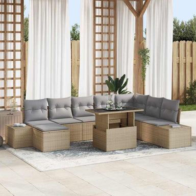 Tuin Sofa Set 9 st Beige en Licht Grijs poly rattan