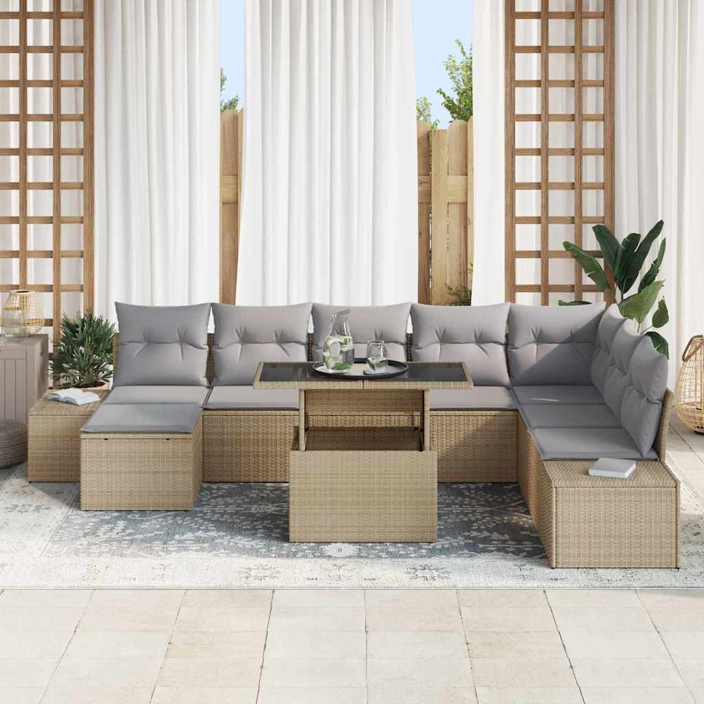 Tuin Sofa Set 9 st Beige en Licht Grijs poly rattan
