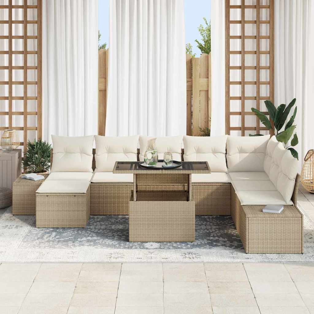 Tuin Sofa Set 9 st Beige en Crème poly rattan