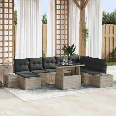 Tuin Sofa Set 9 st Lichtgrijs poly rattan