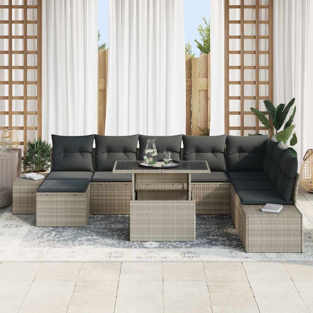 Tuin Sofa Set 9 st Lichtgrijs poly rattan