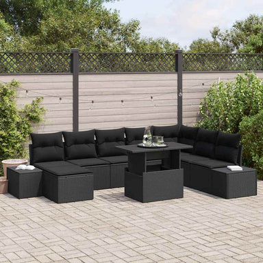 Tuin Sofa Set 9 st Zwart poly rattan