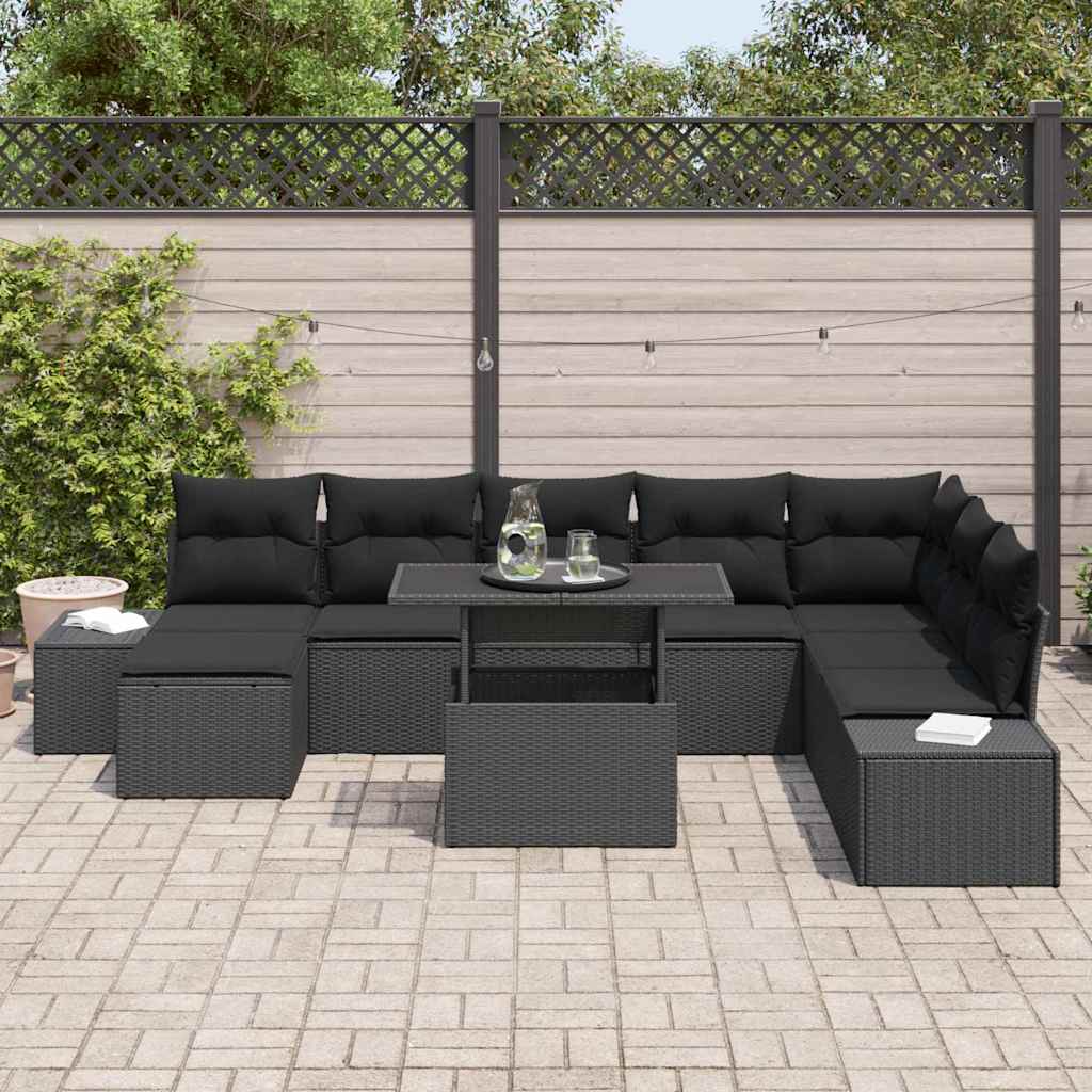 Tuin Sofa Set 9 st Zwart poly rattan