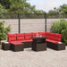 Tuin Sofa Set 9 st Bruin en Rood poly rattan