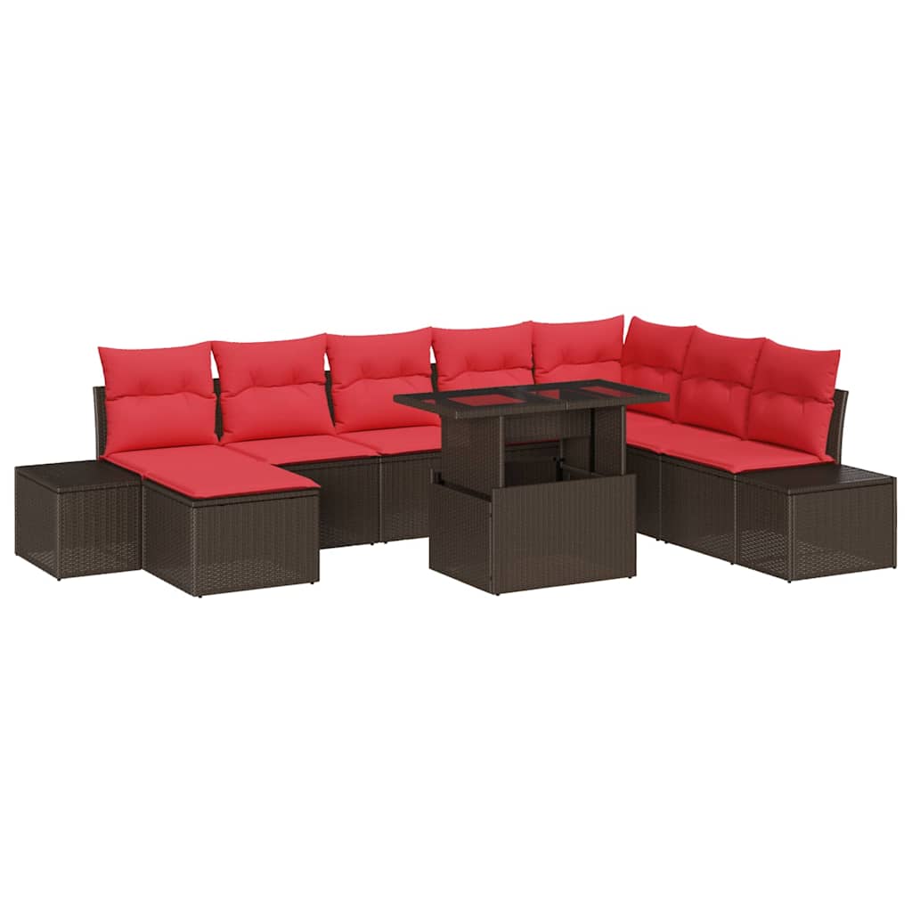 Tuin Sofa Set 9 st Bruin en Rood poly rattan