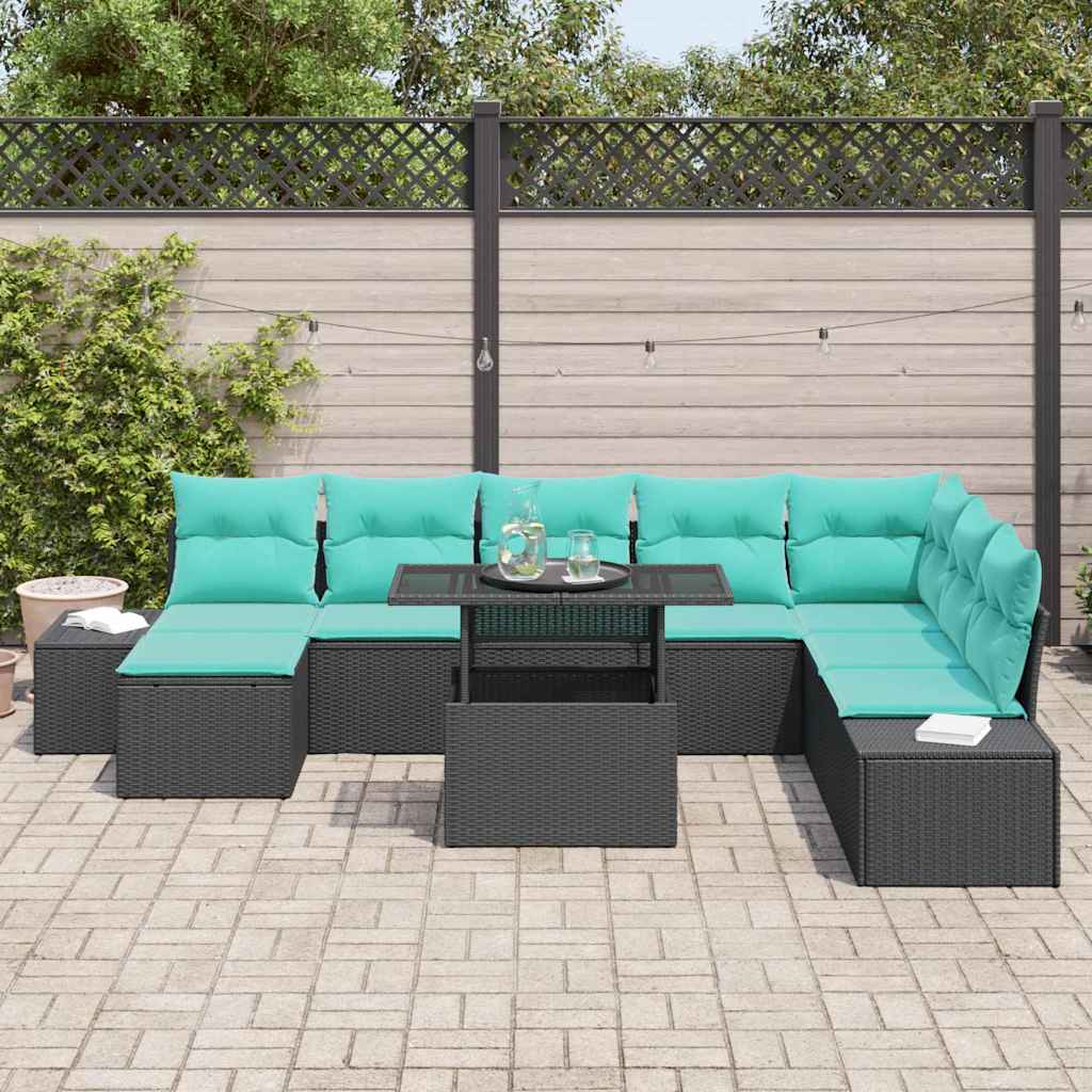 Tuin Sofa Set 9 st Zwart en Blauw poly rattan