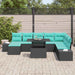 Tuin Sofa Set 9 st Zwart en Blauw poly rattan
