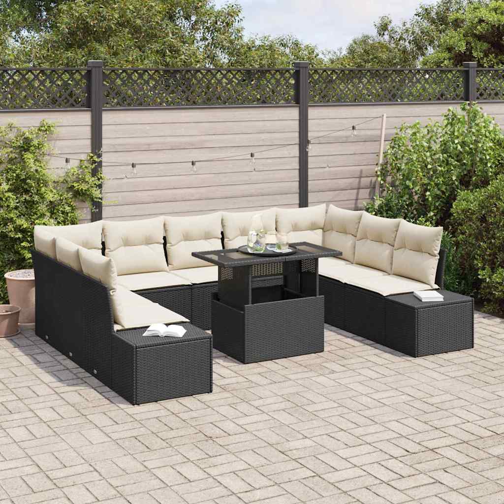 Tuin Sofa Set 10 st Zwart en Crème poly rattan